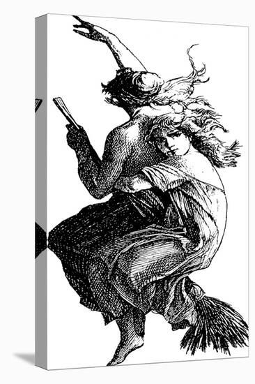 Young Witch Gets a Lift on the Broom of Her Older Companion as They Leave for the Sabbat-null-Premier Image Canvas