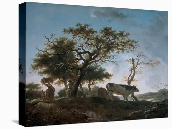 Young Woman and A Herdsman Leading their Herds, 1765 (Oil on Panel)-Jean-Honore Fragonard-Premier Image Canvas