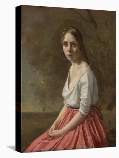 Young Woman in a Pink Skirt, C.1845-50 (Oil on Canvas)-Jean Baptiste Camille Corot-Premier Image Canvas