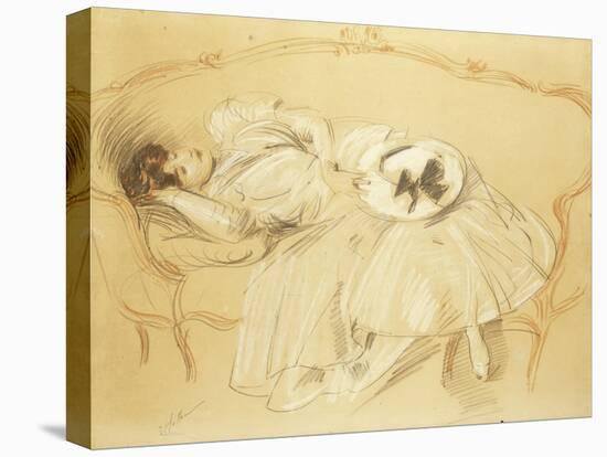 Young Woman on the Sofa; Jeune Femme Au Divan-Paul Cesar Helleu-Premier Image Canvas