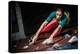Young Woman Practicing Rock-Climbing on a Rock Wall Indoors-NejroN Photo-Premier Image Canvas