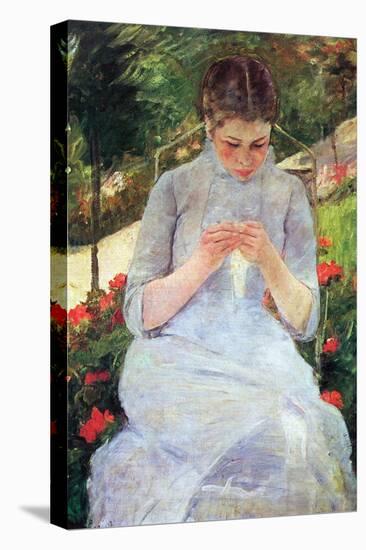 Young Woman Sewing in the Garden-Mary Cassatt-Stretched Canvas