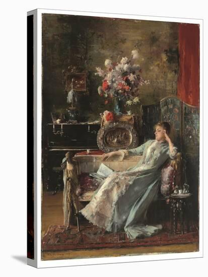 Young Woman Sitting on a Sofa, 1887 (Oil on Panel)-Mihaly Munkacsy-Premier Image Canvas