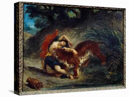 Young Woman Taken Away by a Tiger or Indian Bitten by a Tiger. Painting by Eugene Delacroix (1798-1-Ferdinand Victor Eugene Delacroix-Premier Image Canvas