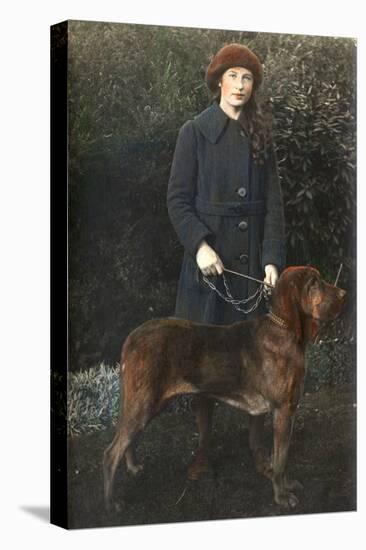 Young Woman with a Dog in a Garden-null-Premier Image Canvas