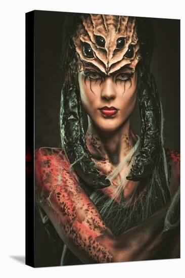 Young Woman with Spider Body Art and Mask-NejroN Photo-Stretched Canvas