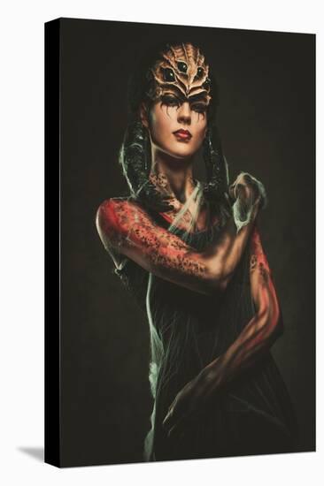 Young Woman with Spider Body Art and Mask-NejroN Photo-Stretched Canvas