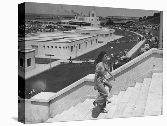 Young Women Walking Up Steps at the Beach Resort Mar Del Plata-Hart Preston-Premier Image Canvas