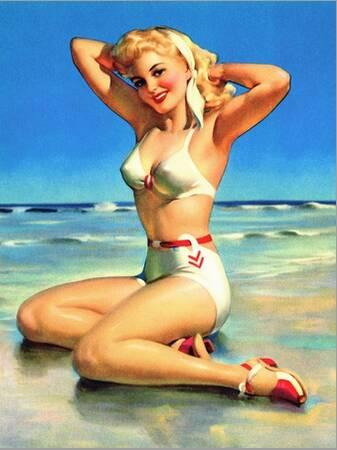 'Yours for the Basking Bikini Pin-Up 1940s' Art Print - Art Frahm | Art.com
