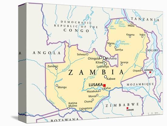 Zambia Political Map-Peter Hermes Furian-Stretched Canvas