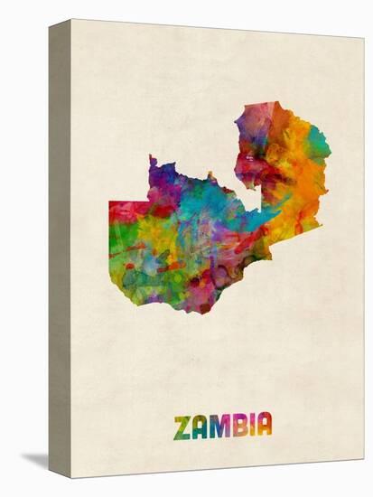 Zambia Watercolor Map-Michael Tompsett-Stretched Canvas