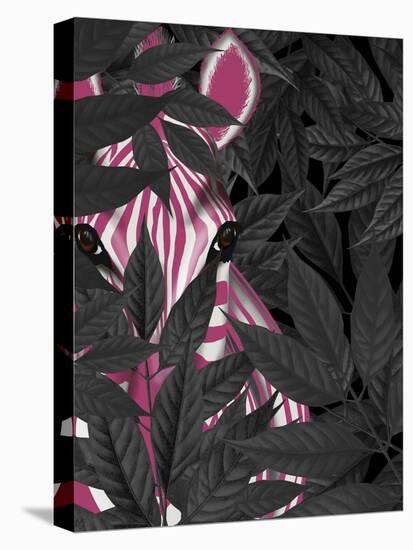 Zebra, Pink in Black Leaves-Fab Funky-Stretched Canvas