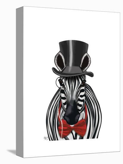 Zebra with Top Hat and Bow Tie 2, Forwards-Fab Funky-Stretched Canvas