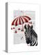 Zebra with Umbrella 1, Sideways-Fab Funky-Stretched Canvas