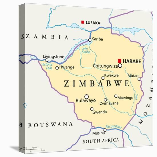 Zimbabwe Political Map-Peter Hermes Furian-Stretched Canvas