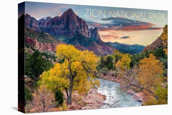 Zion National Park, Utah - Watchman as the Virgin River-Lantern Press-Stretched Canvas