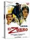 Zorro, (AKA El Zorro), Right: Alain Delon on Spanish Poster Art, 1975.-null-Stretched Canvas