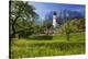 Zugspitze Village Grainau with Catholic Parish Church and Zugspitze Mountains, Germany-null-Stretched Canvas