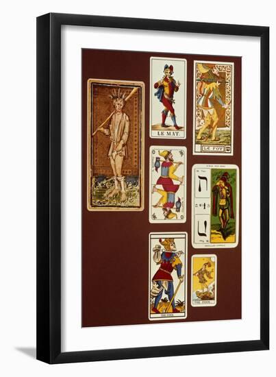 0 the Fool, Seven Tarot Cards from Different Packs-null-Framed Giclee Print