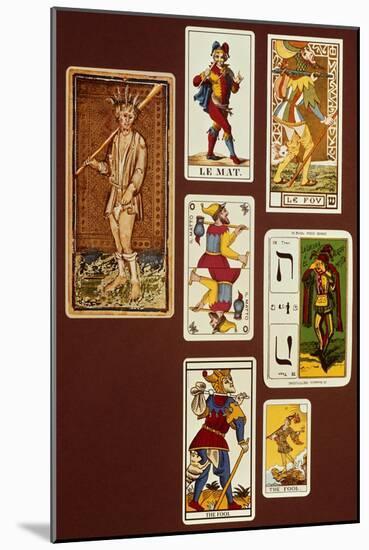 0 the Fool, Seven Tarot Cards from Different Packs-null-Mounted Giclee Print