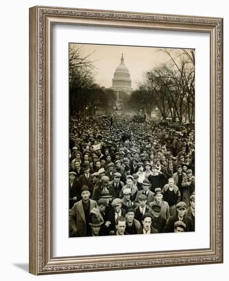 10,000 Unemployed Hunger Marchers to the Jammed the Streets Near the Capitol on Jan 7, 1932-null-Framed Photo