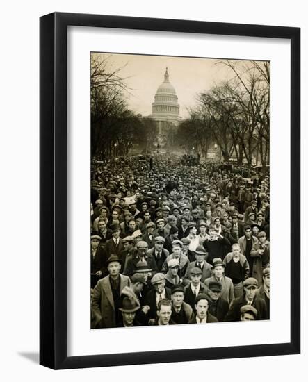 10,000 Unemployed Hunger Marchers to the Jammed the Streets Near the Capitol on Jan 7, 1932-null-Framed Photo