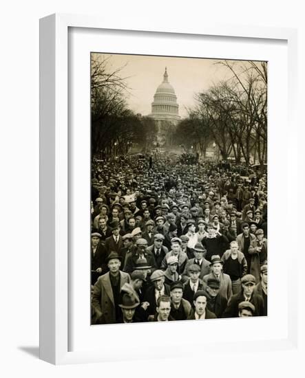 10,000 Unemployed Hunger Marchers to the Jammed the Streets Near the Capitol on Jan 7, 1932-null-Framed Photo