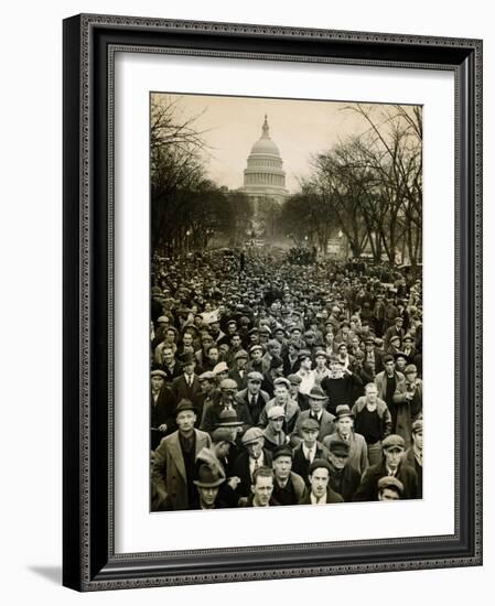 10,000 Unemployed Hunger Marchers to the Jammed the Streets Near the Capitol on Jan 7, 1932-null-Framed Photo