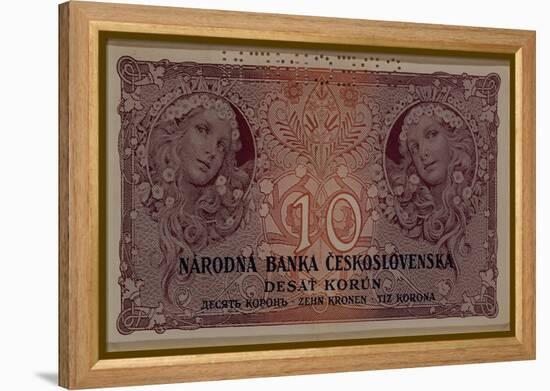 10 Crown Banknote of the Republic of Czechoslovakia, 1920-Alphonse Mucha-Framed Premier Image Canvas