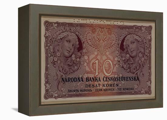 10 Crown Banknote of the Republic of Czechoslovakia, 1920-Alphonse Mucha-Framed Premier Image Canvas