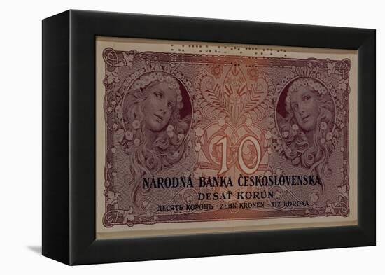 10 Crown Banknote of the Republic of Czechoslovakia, 1920-Alphonse Mucha-Framed Premier Image Canvas