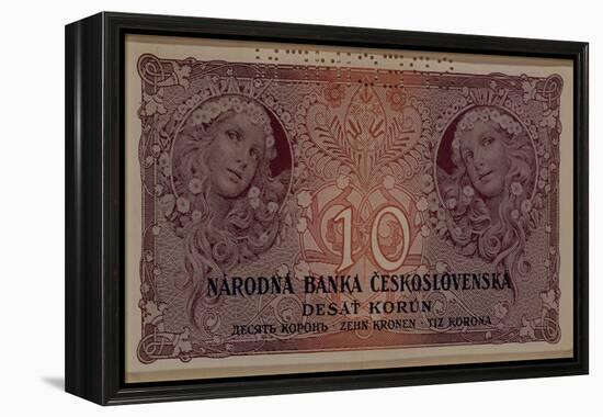 10 Crown Banknote of the Republic of Czechoslovakia, 1920-Alphonse Mucha-Framed Premier Image Canvas