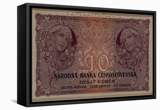10 Crown Banknote of the Republic of Czechoslovakia, 1920-Alphonse Mucha-Framed Premier Image Canvas