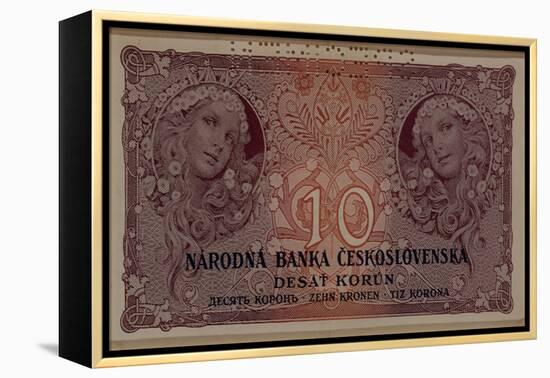 10 Crown Banknote of the Republic of Czechoslovakia, 1920-Alphonse Mucha-Framed Premier Image Canvas