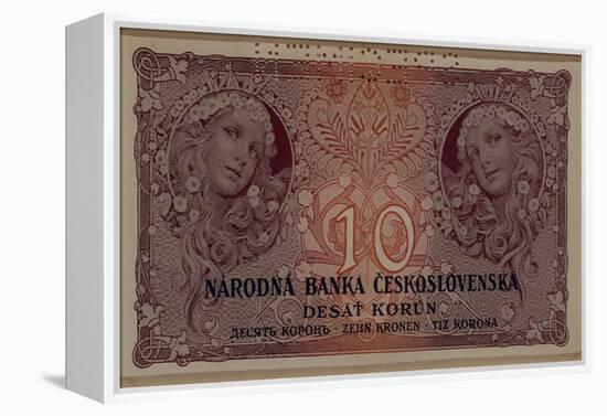 10 Crown Banknote of the Republic of Czechoslovakia, 1920-Alphonse Mucha-Framed Premier Image Canvas