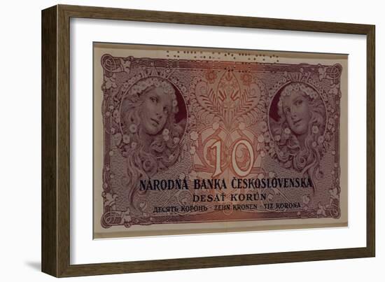 10 Crown Banknote of the Republic of Czechoslovakia, 1920-Alphonse Mucha-Framed Giclee Print