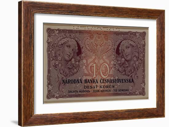 10 Crown Banknote of the Republic of Czechoslovakia, 1920-Alphonse Mucha-Framed Giclee Print