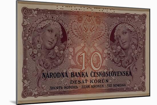 10 Crown Banknote of the Republic of Czechoslovakia, 1920-Alphonse Mucha-Mounted Giclee Print