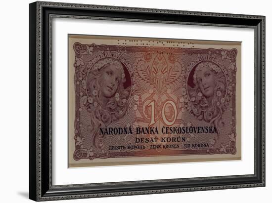 10 Crown Banknote of the Republic of Czechoslovakia, 1920-Alphonse Mucha-Framed Giclee Print