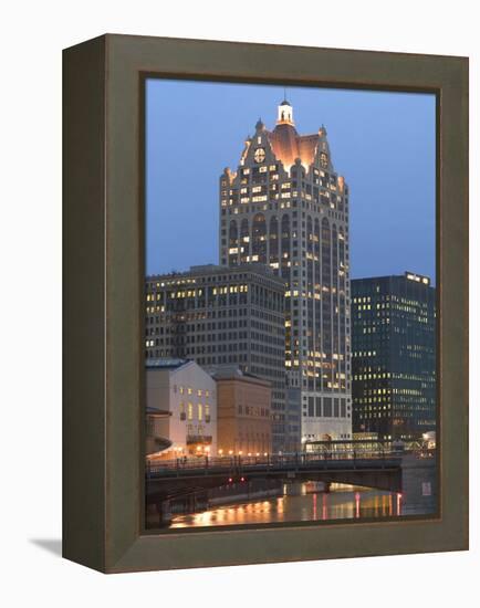 100 E. Wisconsin Building, Downtown from Riverwalk-Walter Bibikow-Framed Premier Image Canvas