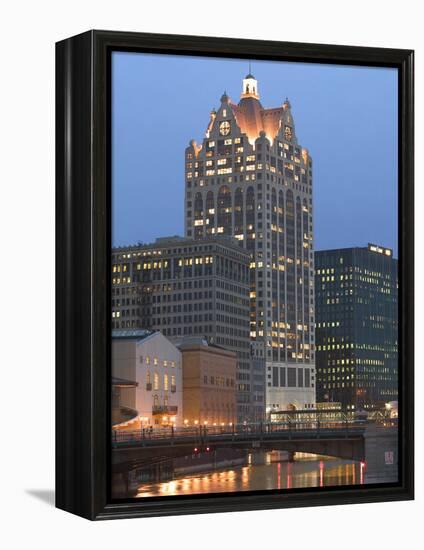 100 E. Wisconsin Building, Downtown from Riverwalk-Walter Bibikow-Framed Premier Image Canvas