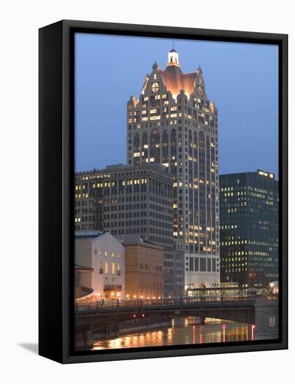 100 E. Wisconsin Building, Downtown from Riverwalk-Walter Bibikow-Framed Premier Image Canvas