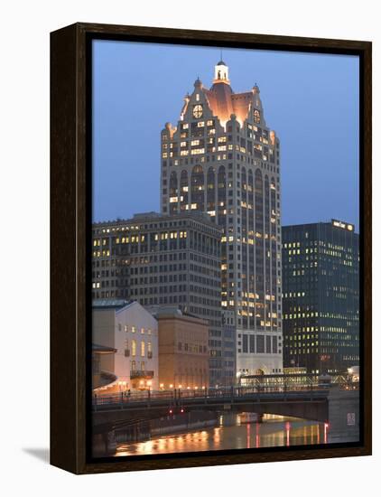 100 E. Wisconsin Building, Downtown from Riverwalk-Walter Bibikow-Framed Premier Image Canvas