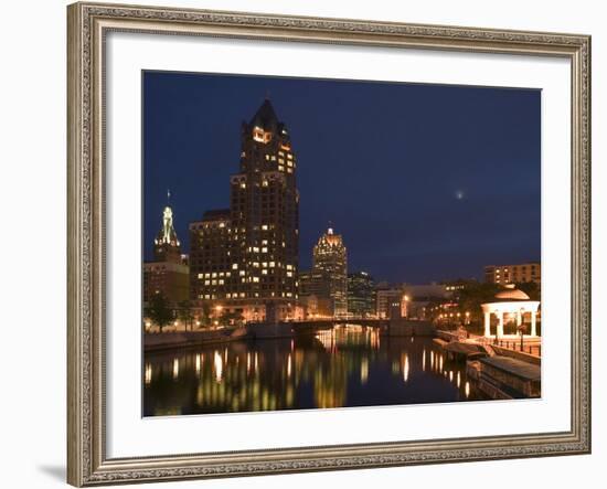 100 E. Wisconsin Building, Downtown from Riverwalk-Walter Bibikow-Framed Photographic Print