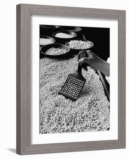 100 Pearls Being Counted at a Time Using Device at Factory-Alfred Eisenstaedt-Framed Photographic Print
