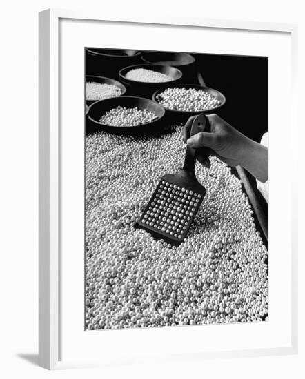 100 Pearls Being Counted at a Time Using Device at Factory-Alfred Eisenstaedt-Framed Photographic Print