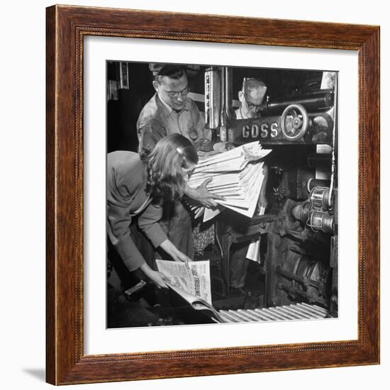 100th Anniversary Edition of Chicago Tribune Coming Out of Machine-George Skadding-Framed Photographic Print