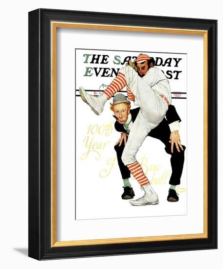 "100th Anniversary of Baseball" Saturday Evening Post Cover, July 8,1939-Norman Rockwell-Framed Giclee Print