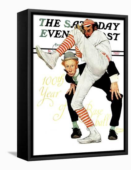 "100th Anniversary of Baseball" Saturday Evening Post Cover, July 8,1939-Norman Rockwell-Framed Premier Image Canvas