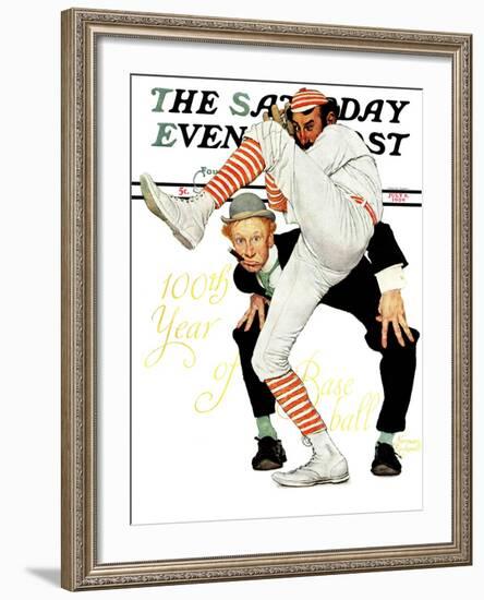 "100th Anniversary of Baseball" Saturday Evening Post Cover, July 8,1939-Norman Rockwell-Framed Giclee Print